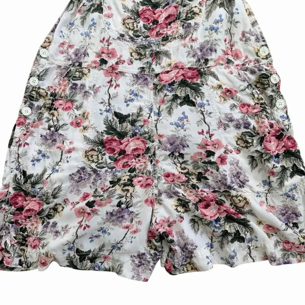 Vintage 90’s Floral Rayon Shortalls Overalls Size M - Picture 6 of 7